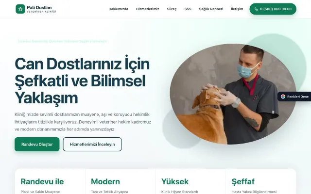 Veteriner için Tek Sayfa Mavi Turkuaz – Veteriner Web Sitesi ana sayfa görünümü