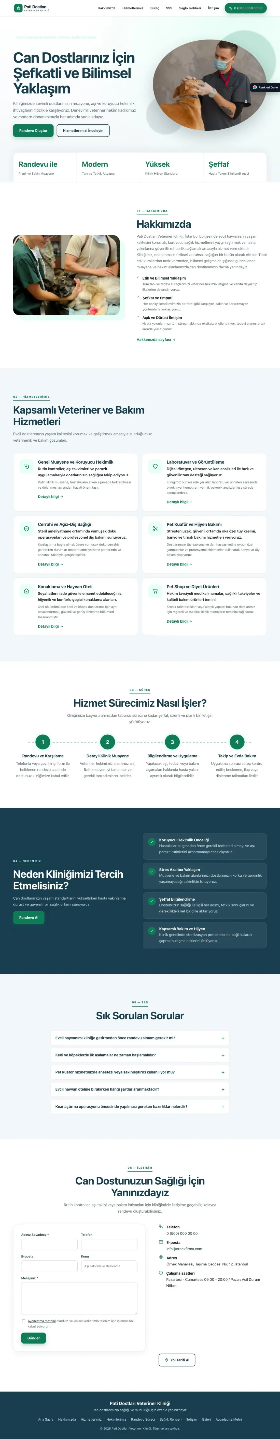 Veteriner için Tek Sayfa Mavi Turkuaz – Veteriner Web Sitesi ana sayfa görünümü