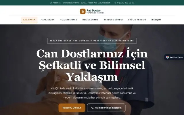 Veteriner için Zigzag Petrol Turuncu – Veteriner Web Sitesi ana sayfa görünümü