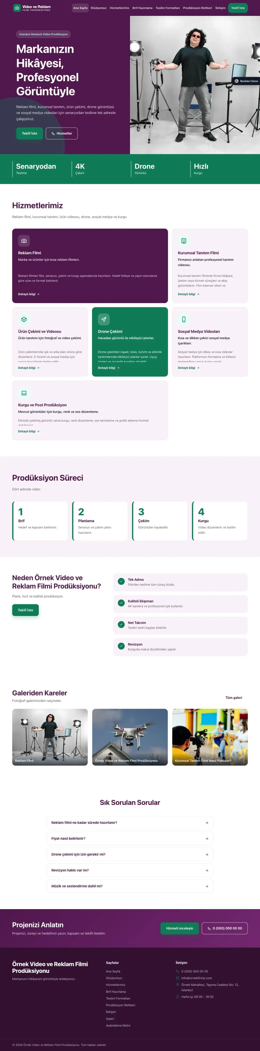 Video ve Reklam Filmi Prodüksiyonu için Blok Erik Turkuaz – Video ve Reklam Filmi Prodüksiyonu Web Sitesi ana sayfa görünümü