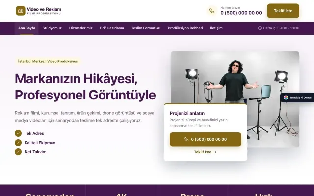 Video ve Reklam Filmi Prodüksiyonu için Bölünmüş Mor Amber – Video ve Reklam Filmi Prodüksiyonu Web Sitesi ana sayfa görünümü