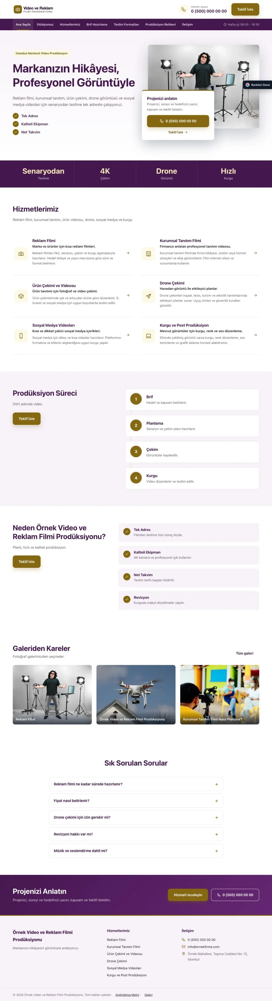 Video ve Reklam Filmi Prodüksiyonu için Bölünmüş Mor Amber – Video ve Reklam Filmi Prodüksiyonu Web Sitesi ana sayfa görünümü
