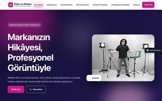 Video ve Reklam Filmi Prodüksiyonu için Hareketli Lacivert Pembe – Video ve Reklam Filmi Prodüksiyonu Web Sitesi ana sayfa görünümü