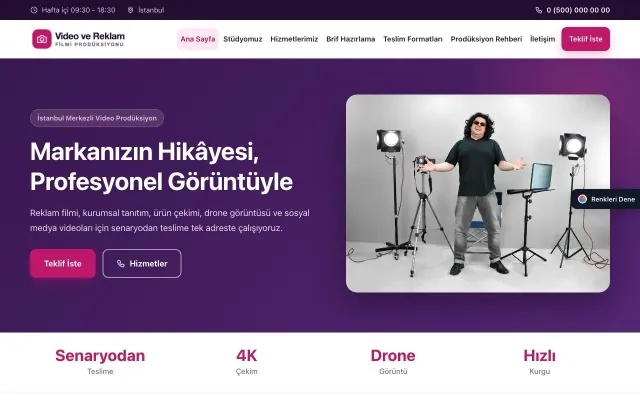 Video ve Reklam Filmi Prodüksiyonu için Klasik Mor Pembe – Video ve Reklam Filmi Prodüksiyonu Web Sitesi ana sayfa görünümü
