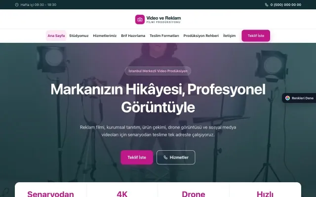 Video ve Reklam Filmi Prodüksiyonu için Merkez Petrol Pembe – Video ve Reklam Filmi Prodüksiyonu Web Sitesi ana sayfa görünümü