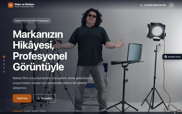 Video ve Reklam Filmi Prodüksiyonu için Tam Ekran Mavi Turuncu – Video ve Reklam Filmi Prodüksiyonu Web Sitesi ana sayfa görünümü