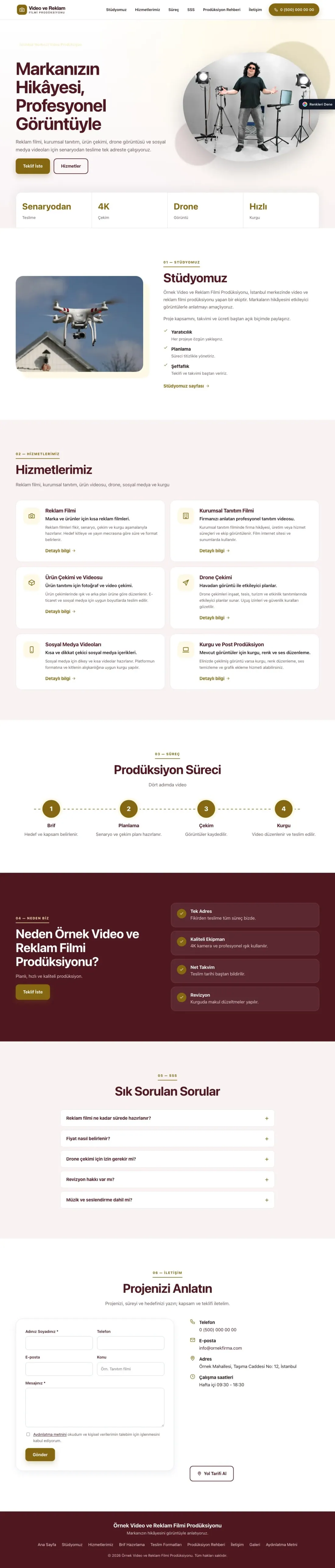 Video ve Reklam Filmi Prodüksiyonu için Tek Sayfa Bordo Amber – Video ve Reklam Filmi Prodüksiyonu Web Sitesi ana sayfa görünümü