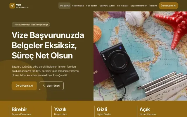 Blok Kahve Amber – Vize Danışmanlığı Web Sitesi ana sayfa görünümü