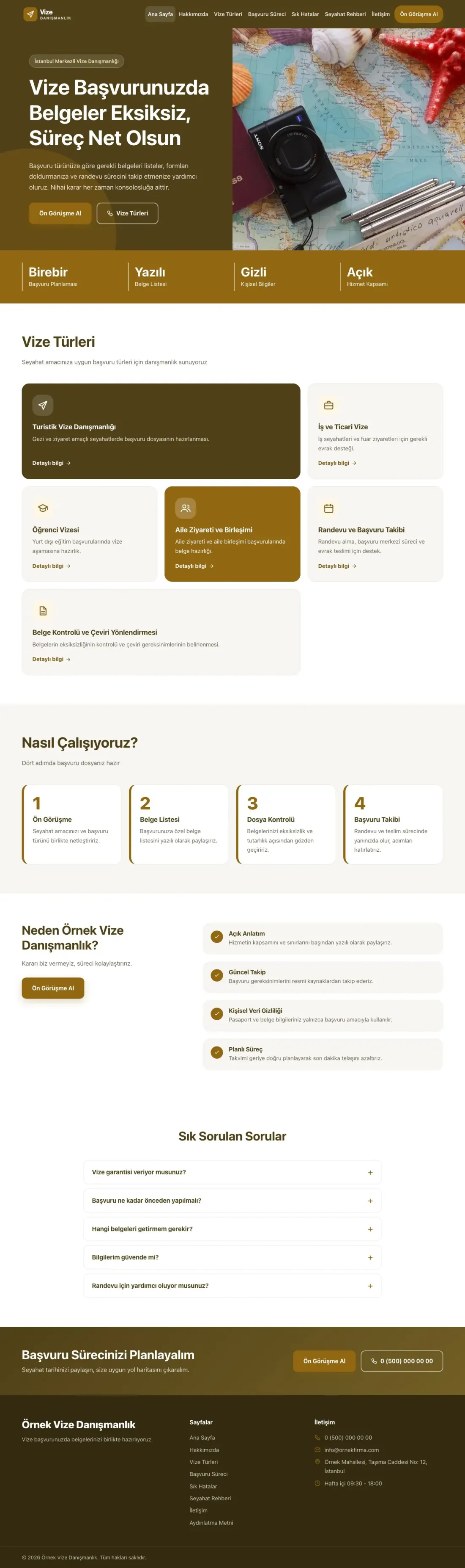 Blok Kahve Amber – Vize Danışmanlığı Web Sitesi ana sayfa görünümü