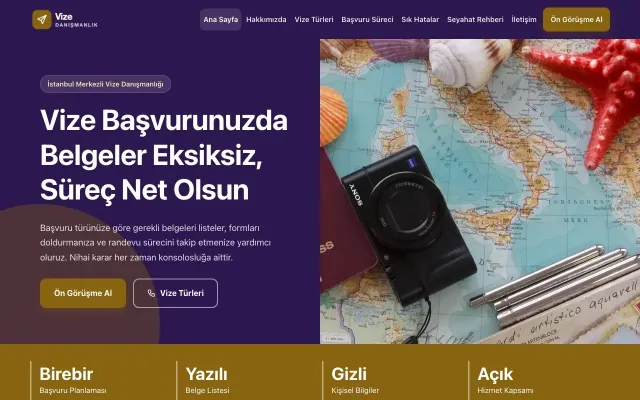 Blok Mor Amber – Vize Danışmanlığı Web Sitesi ana sayfa görünümü