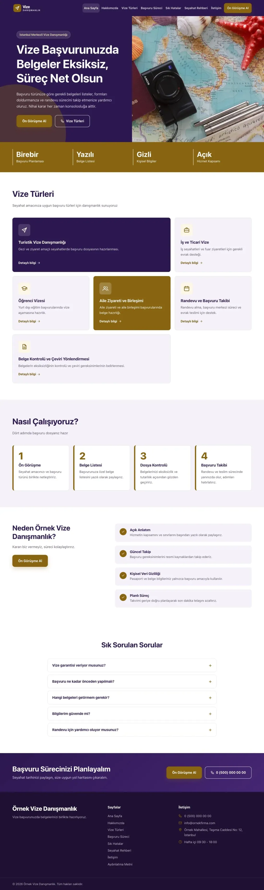 Blok Mor Amber – Vize Danışmanlığı Web Sitesi ana sayfa görünümü