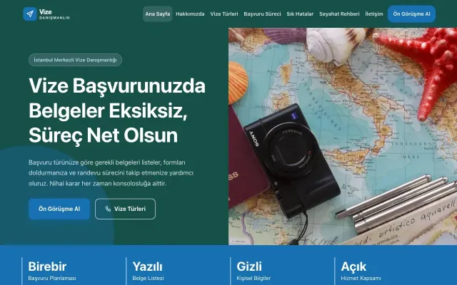 Blok Petrol Mavi – Vize Danışmanlığı Web Sitesi ana sayfa görünümü