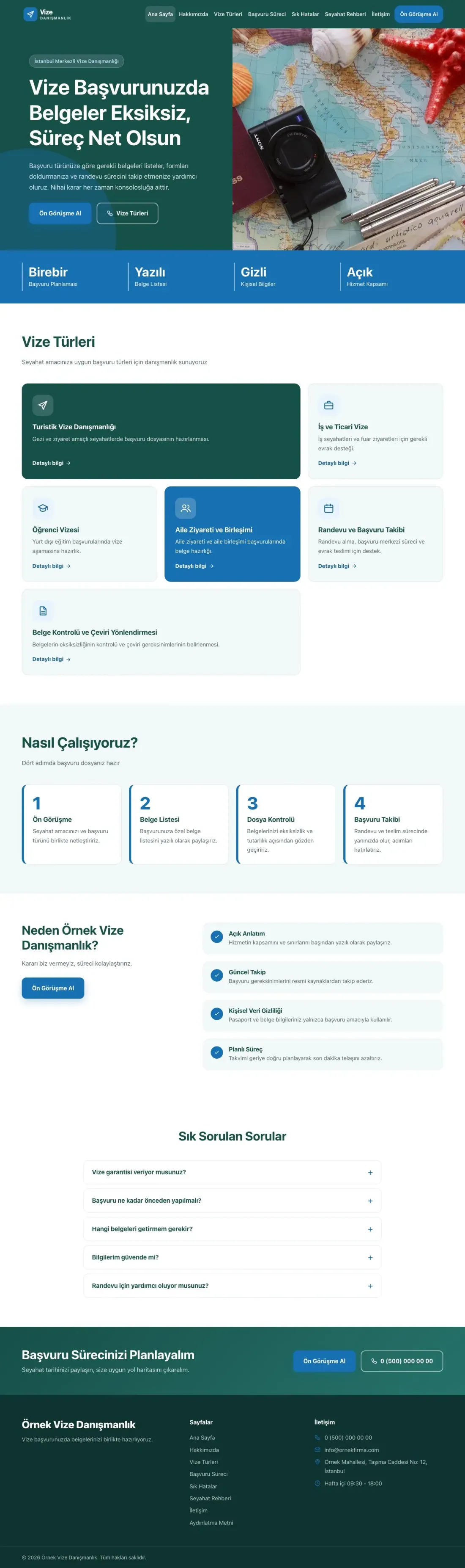 Blok Petrol Mavi – Vize Danışmanlığı Web Sitesi ana sayfa görünümü