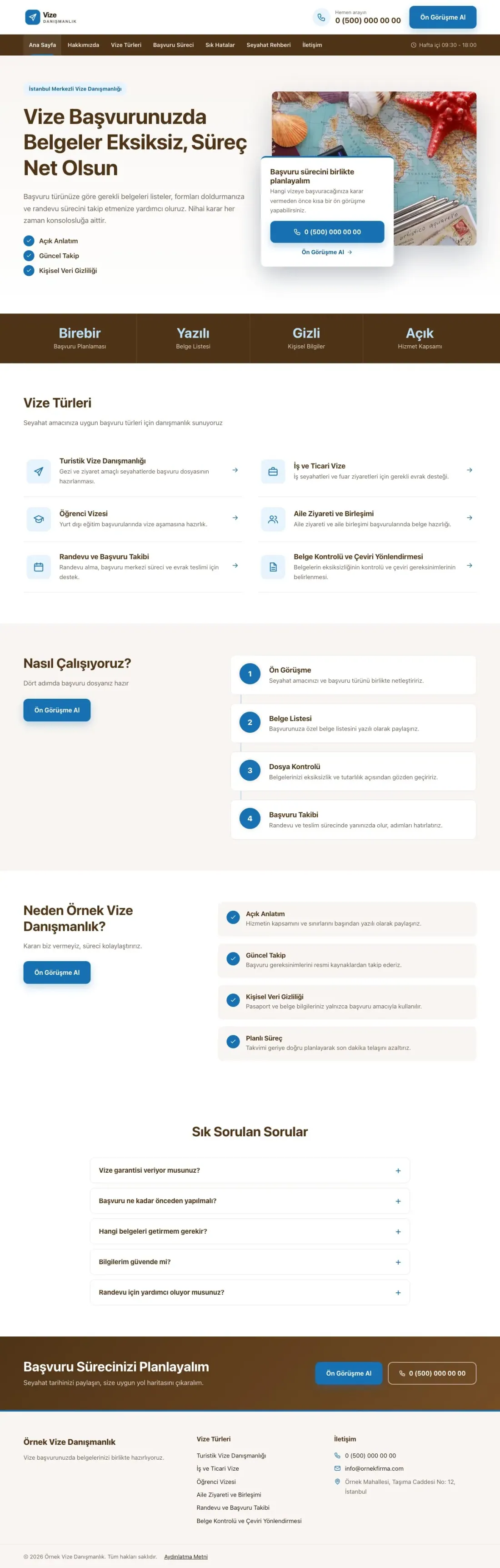 Bölünmüş Kahve Mavi – Vize Danışmanlığı Web Sitesi ana sayfa görünümü