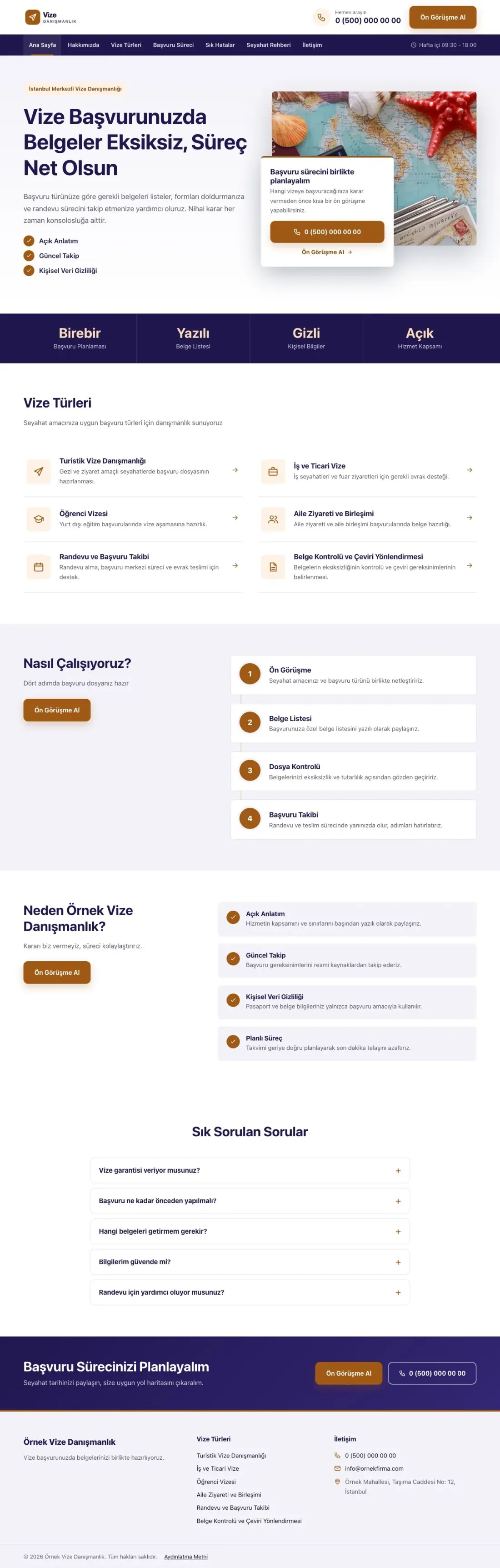 Bölünmüş Lacivert Turuncu – Vize Danışmanlığı Web Sitesi ana sayfa görünümü