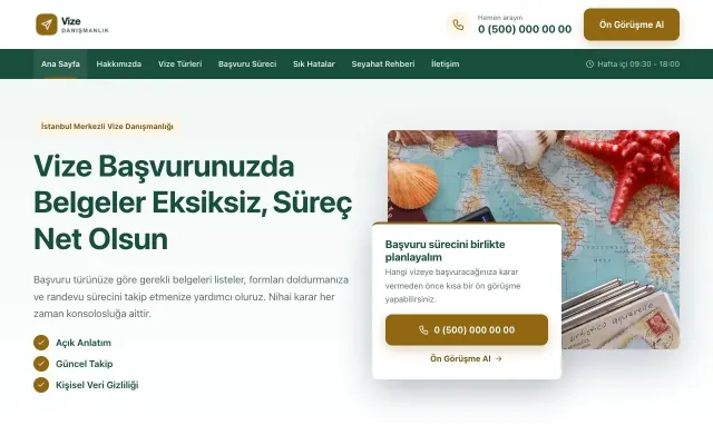 Bölünmüş Petrol Amber – Vize Danışmanlığı Web Sitesi ana sayfa görünümü