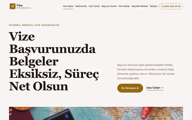 Editoryal Bordo Amber – Vize Danışmanlığı Web Sitesi ana sayfa görünümü