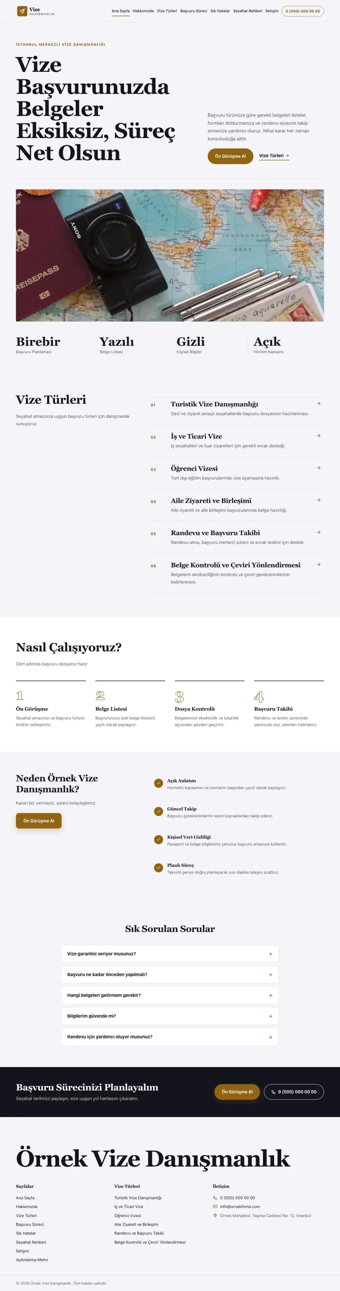 Editoryal Lacivert Turuncu – Vize Danışmanlığı Web Sitesi ana sayfa görünümü