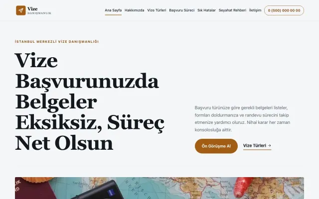 Editoryal Mavi Turuncu – Vize Danışmanlığı Web Sitesi ana sayfa görünümü
