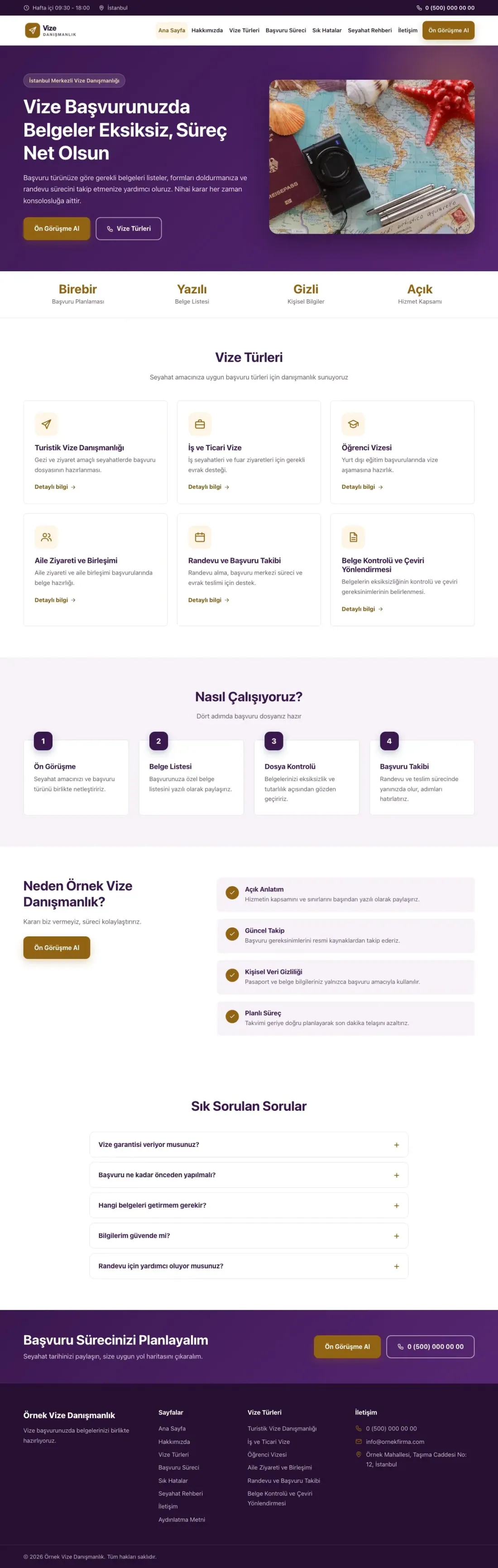 Klasik Mor Turuncu – Vize Danışmanlığı Web Sitesi ana sayfa görünümü