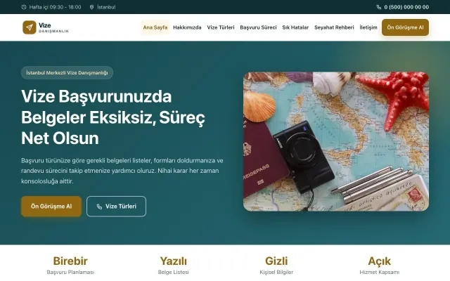 Klasik Petrol Amber – Vize Danışmanlığı Web Sitesi ana sayfa görünümü