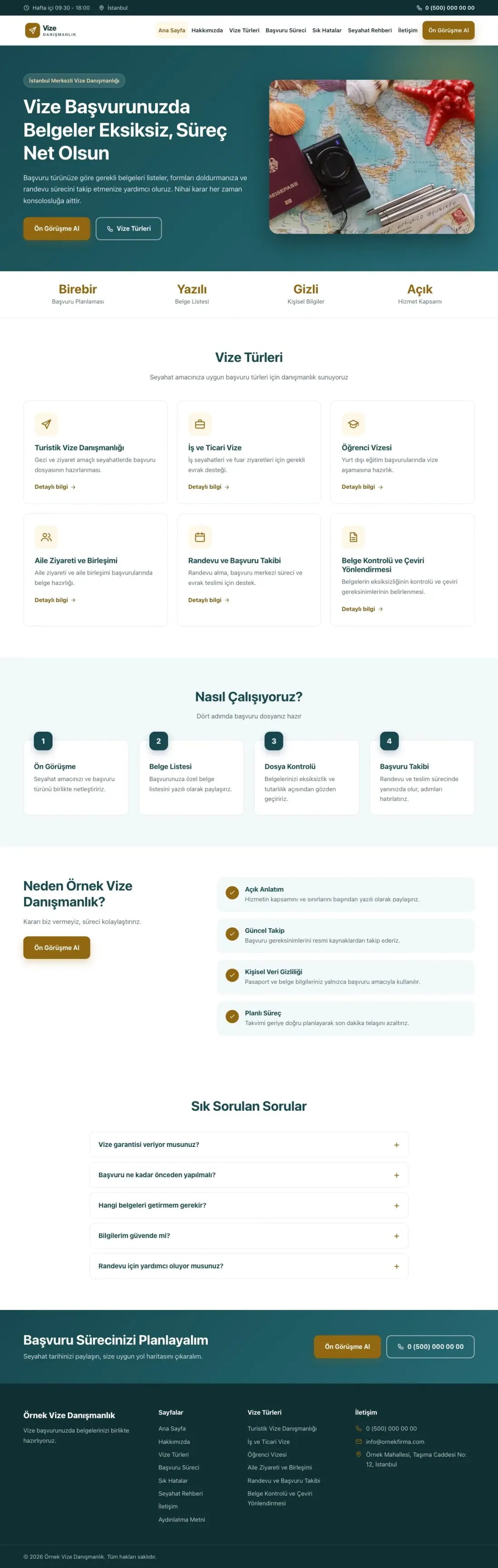 Klasik Petrol Amber – Vize Danışmanlığı Web Sitesi ana sayfa görünümü