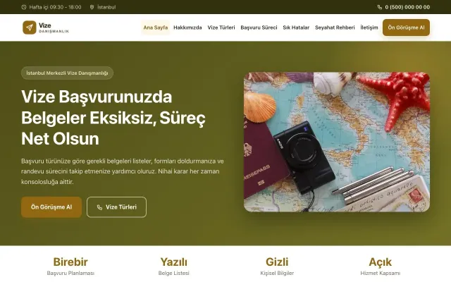 Klasik Zeytin Amber – Vize Danışmanlığı Web Sitesi ana sayfa görünümü