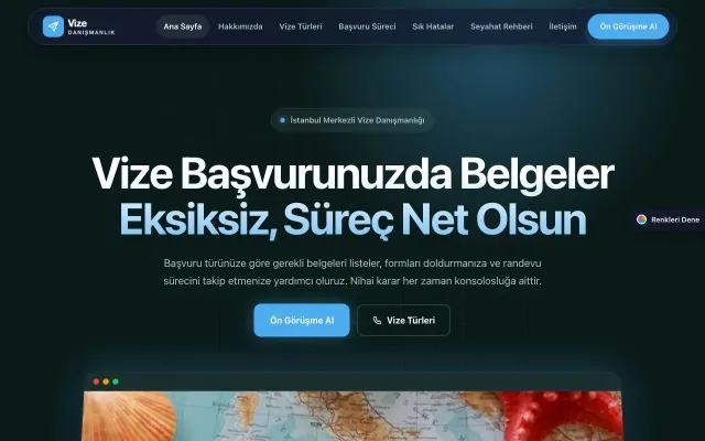 Vize Danışmanlığı için Koyu Modern Petrol Mavi – Vize Danışmanlığı Web Sitesi ana sayfa görünümü