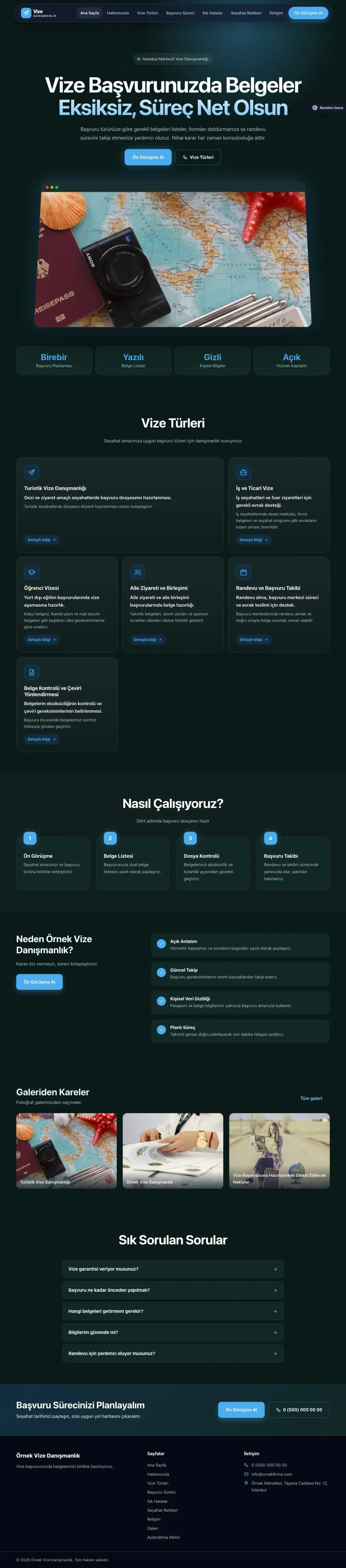Vize Danışmanlığı için Koyu Modern Petrol Mavi – Vize Danışmanlığı Web Sitesi ana sayfa görünümü