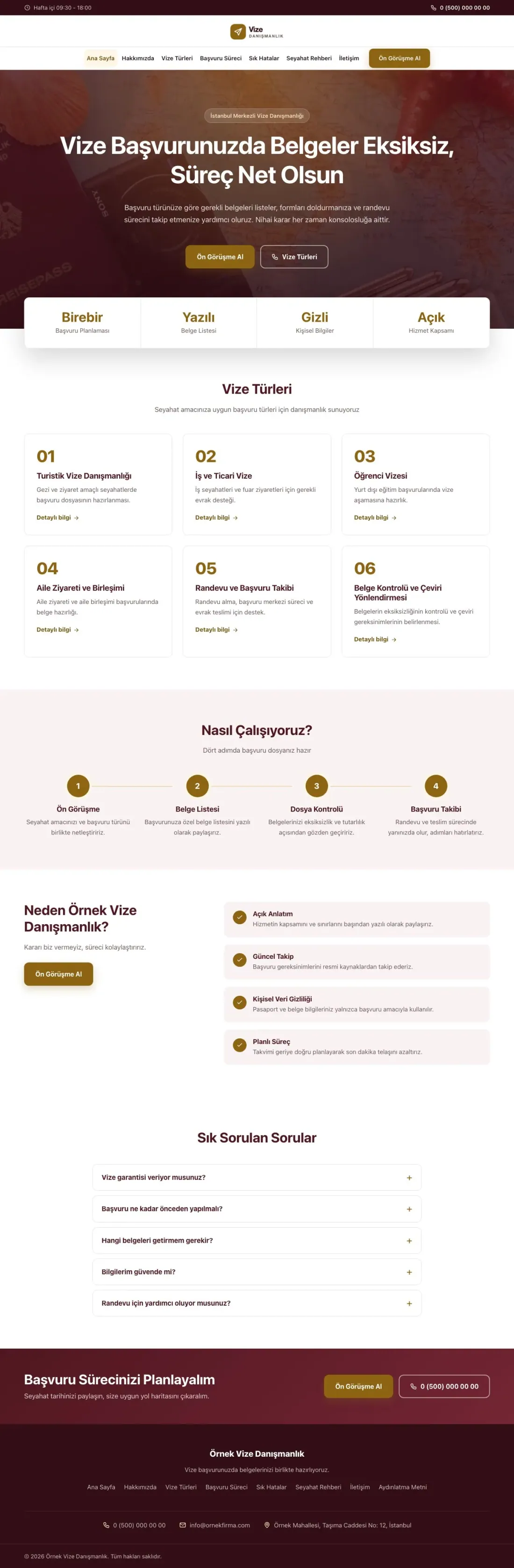 Merkez Bordo Amber – Vize Danışmanlığı Web Sitesi ana sayfa görünümü