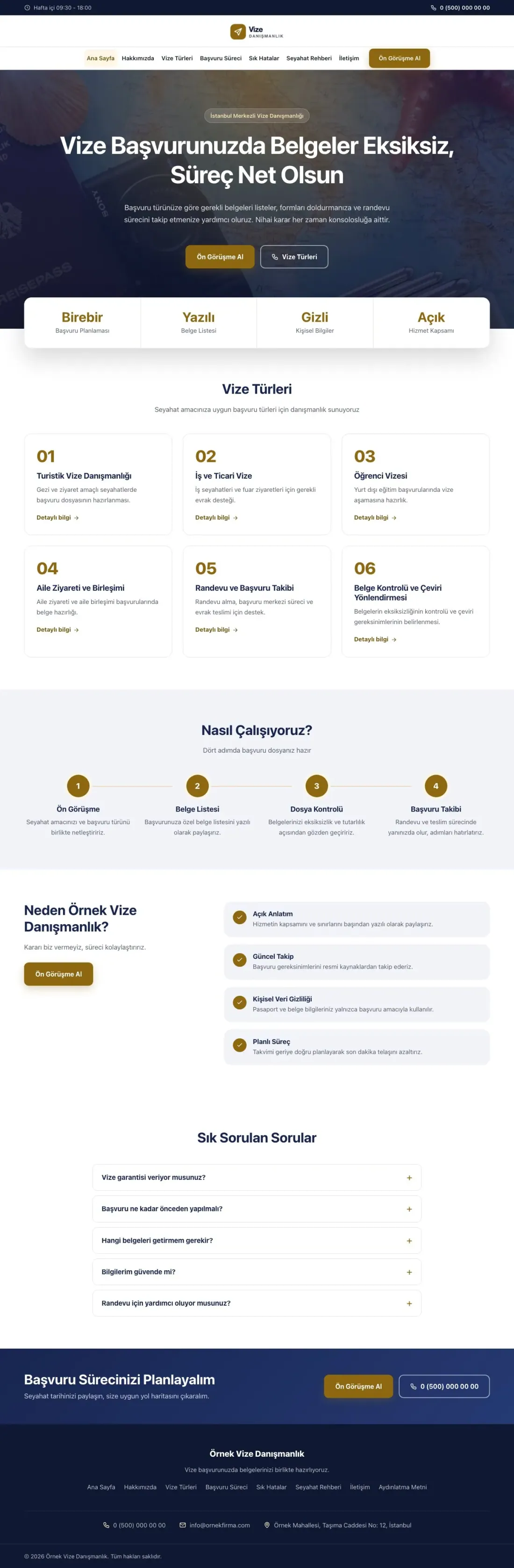 Merkez Lacivert Amber – Vize Danışmanlığı Web Sitesi ana sayfa görünümü