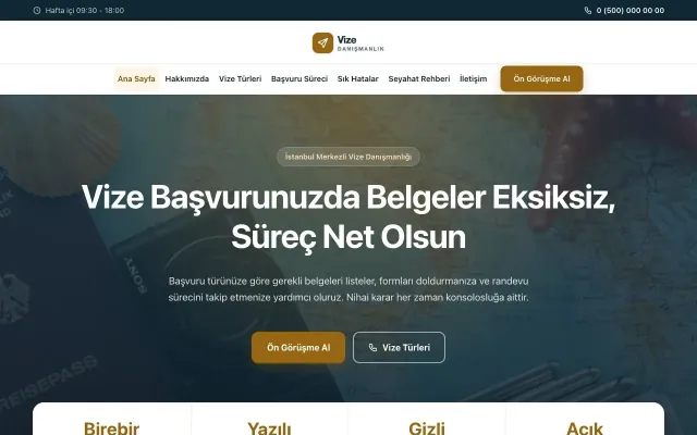 Merkez Mavi Turuncu – Vize Danışmanlığı Web Sitesi ana sayfa görünümü