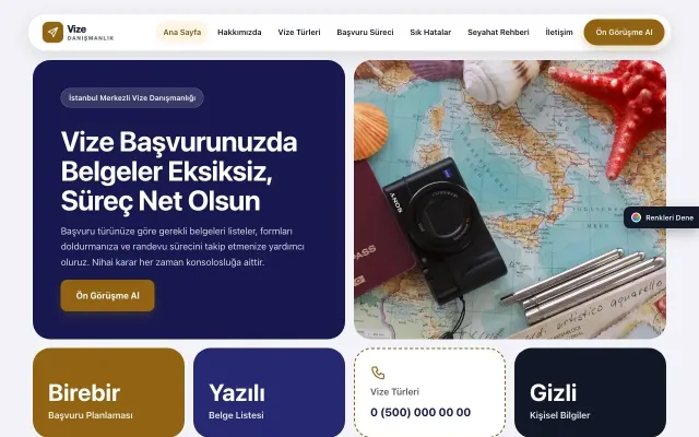 Vize Danışmanlığı için Mozaik Lacivert Turuncu – Vize Danışmanlığı Web Sitesi ana sayfa görünümü