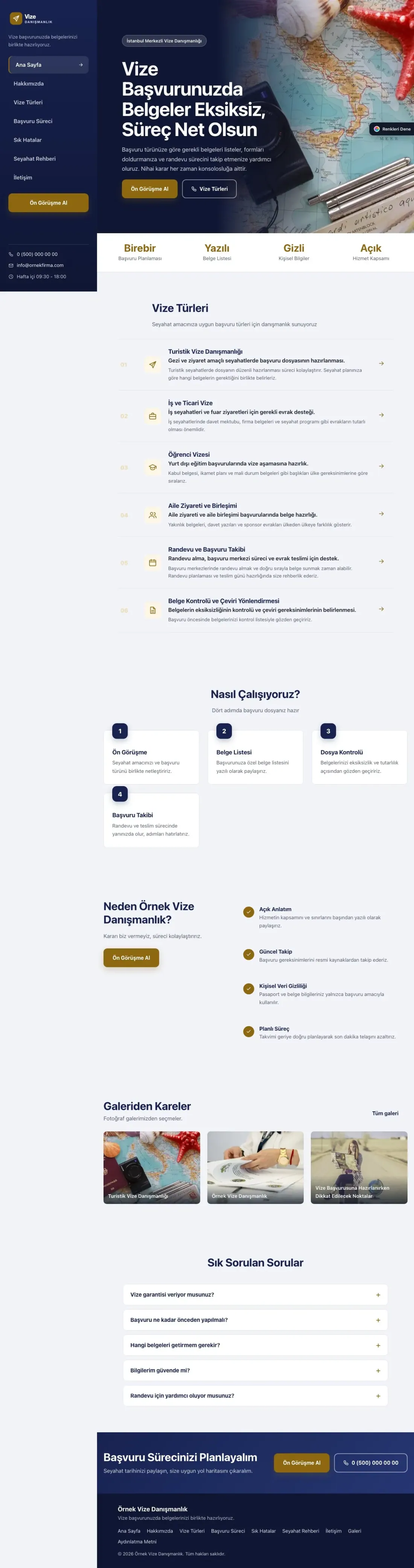 Vize Danışmanlığı için Sol Menü Lacivert Amber – Vize Danışmanlığı Web Sitesi ana sayfa görünümü