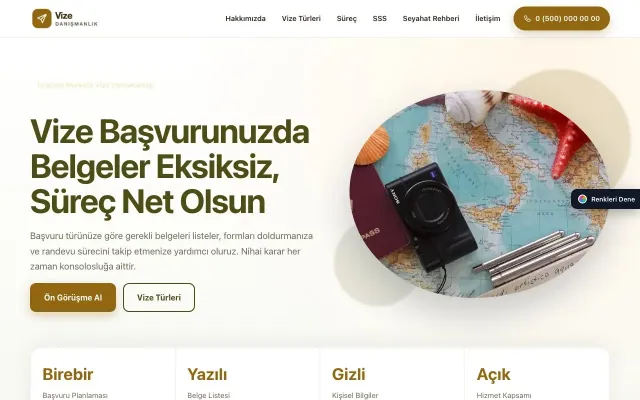 Vize Danışmanlığı için Tek Sayfa Zeytin Amber – Vize Danışmanlığı Web Sitesi ana sayfa görünümü