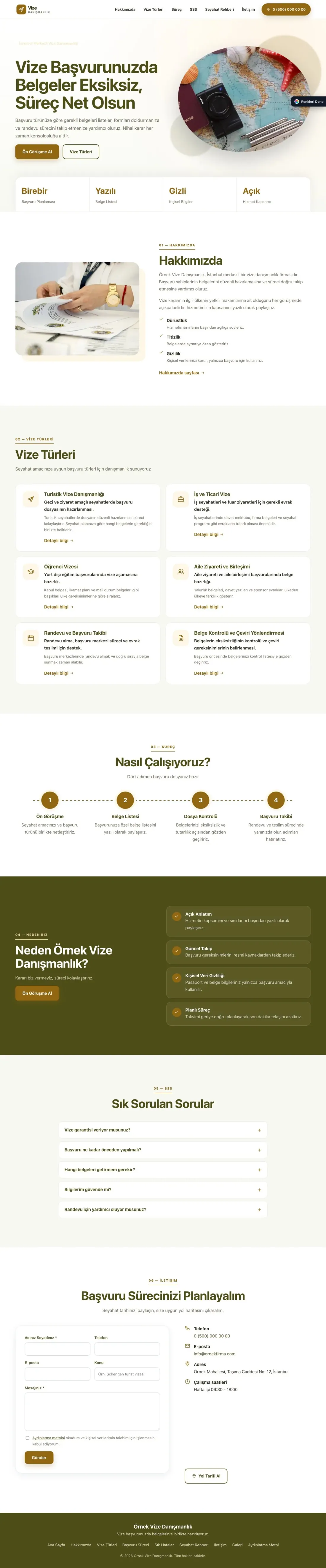 Vize Danışmanlığı için Tek Sayfa Zeytin Amber – Vize Danışmanlığı Web Sitesi ana sayfa görünümü