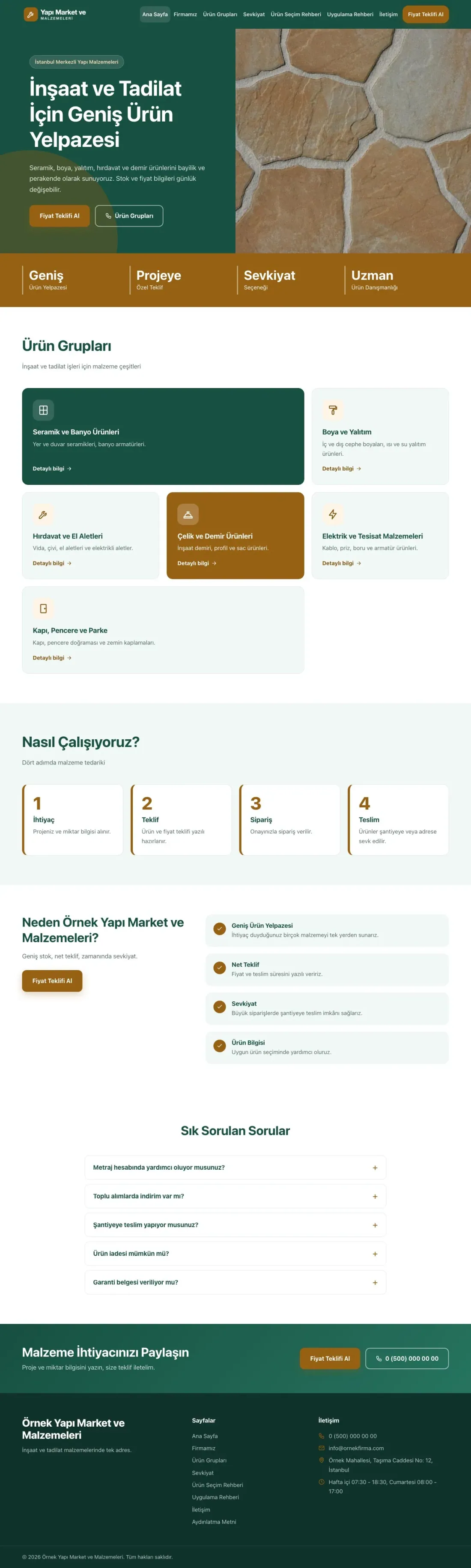 Blok Petrol Turuncu – Yapı Malzemeleri Web Sitesi ana sayfa görünümü