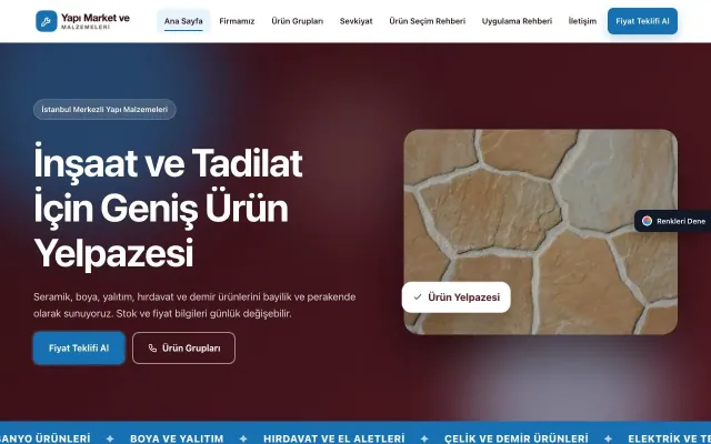 Yapı Malzemeleri için Hareketli Bordo Mavi – Yapı Malzemeleri Web Sitesi ana sayfa görünümü