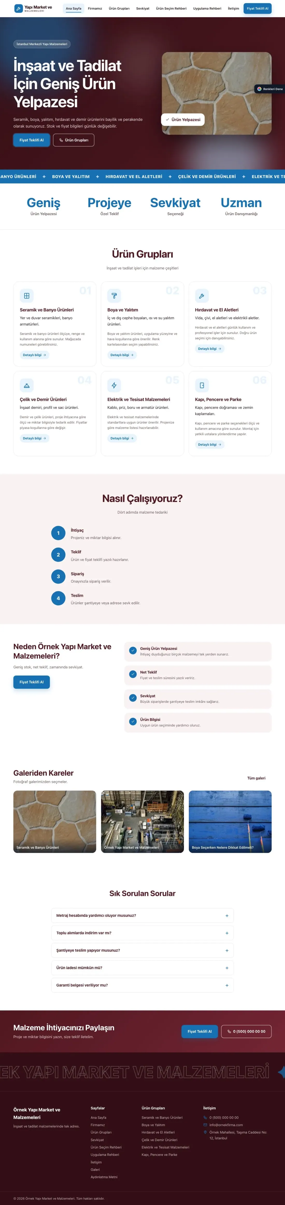 Yapı Malzemeleri için Hareketli Bordo Mavi – Yapı Malzemeleri Web Sitesi ana sayfa görünümü
