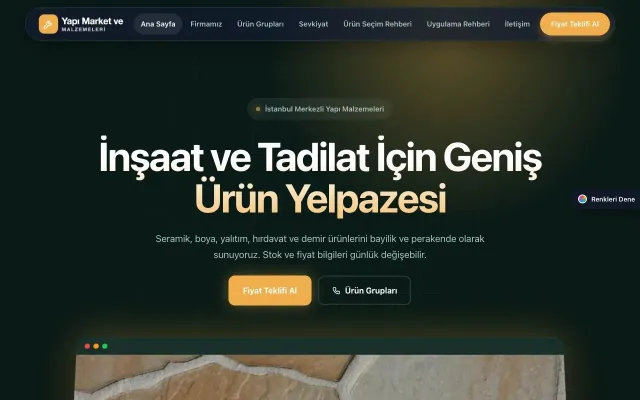 Yapı Malzemeleri için Koyu Modern Petrol Turuncu – Yapı Malzemeleri Web Sitesi ana sayfa görünümü
