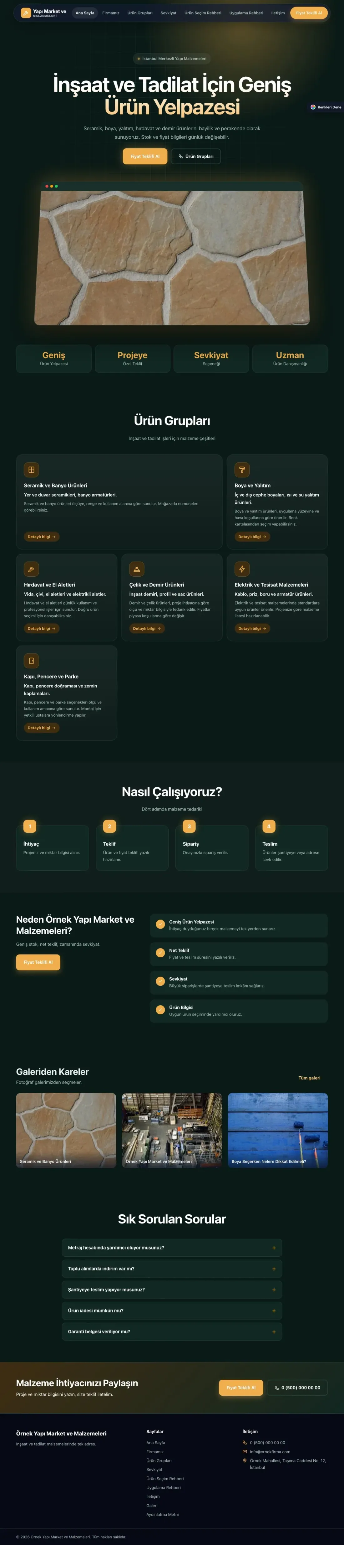 Yapı Malzemeleri için Koyu Modern Petrol Turuncu – Yapı Malzemeleri Web Sitesi ana sayfa görünümü