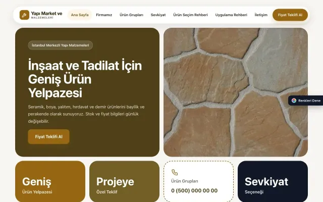 Yapı Malzemeleri için Mozaik Kahve Turuncu – Yapı Malzemeleri Web Sitesi ana sayfa görünümü