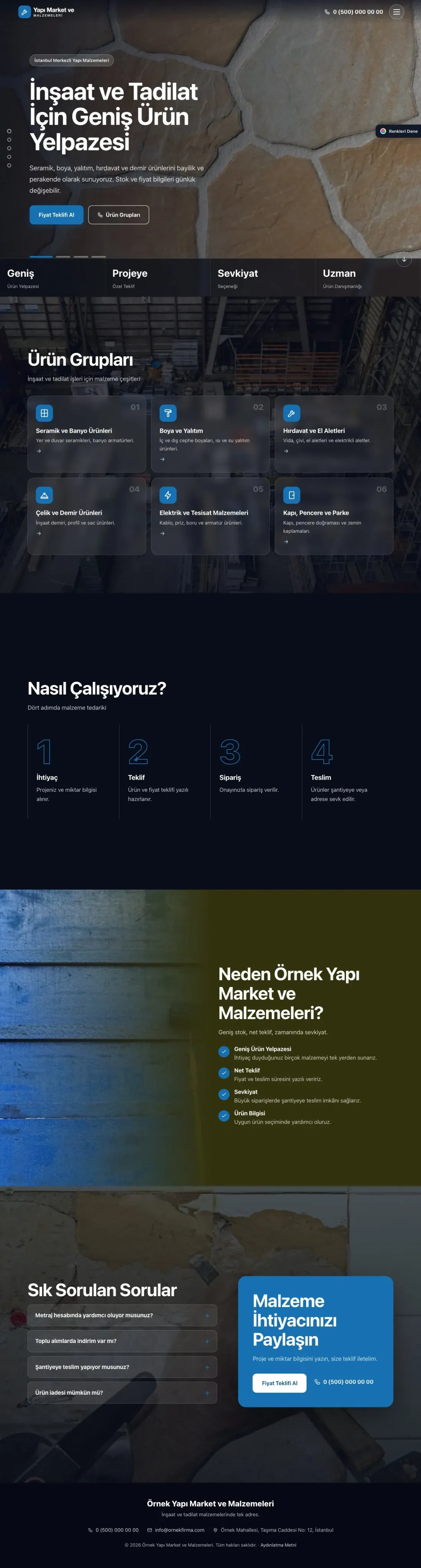 Yapı Malzemeleri için Tam Ekran Zeytin Mavi – Yapı Malzemeleri Web Sitesi ana sayfa görünümü
