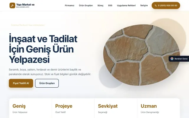 Yapı Malzemeleri için Tek Sayfa Mavi Turuncu – Yapı Malzemeleri Web Sitesi ana sayfa görünümü