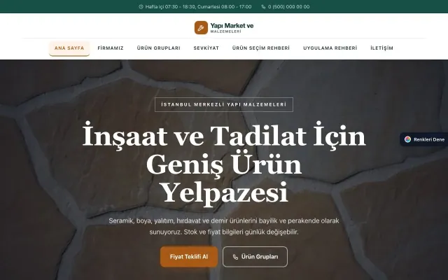 Yapı Malzemeleri için Zigzag Petrol Turuncu – Yapı Malzemeleri Web Sitesi ana sayfa görünümü