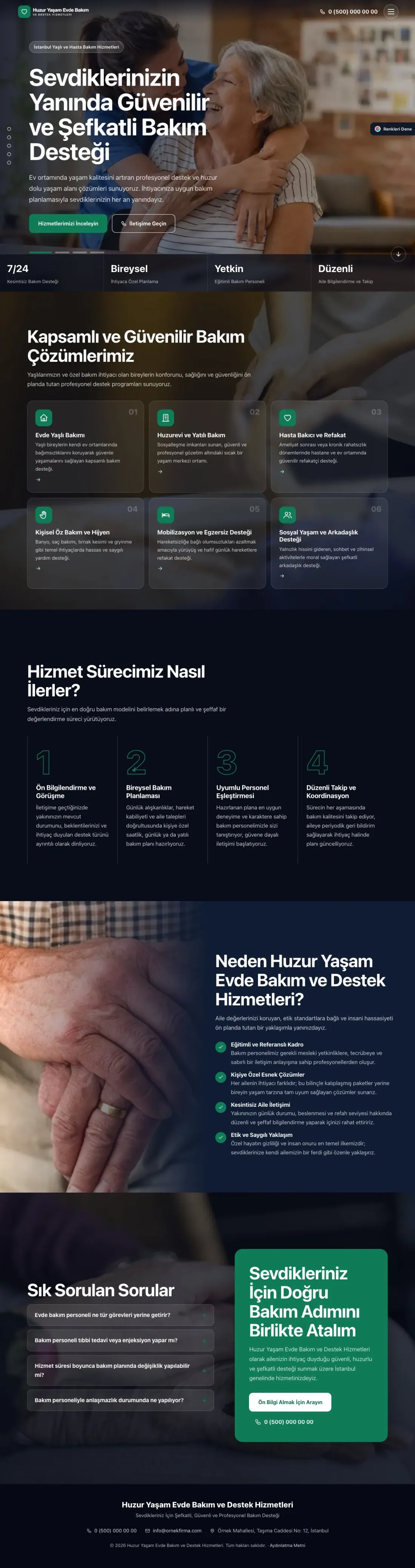Yaşlı ve Evde Bakım için Tam Ekran Mavi Turkuaz – Yaşlı ve Evde Bakım Web Sitesi ana sayfa görünümü