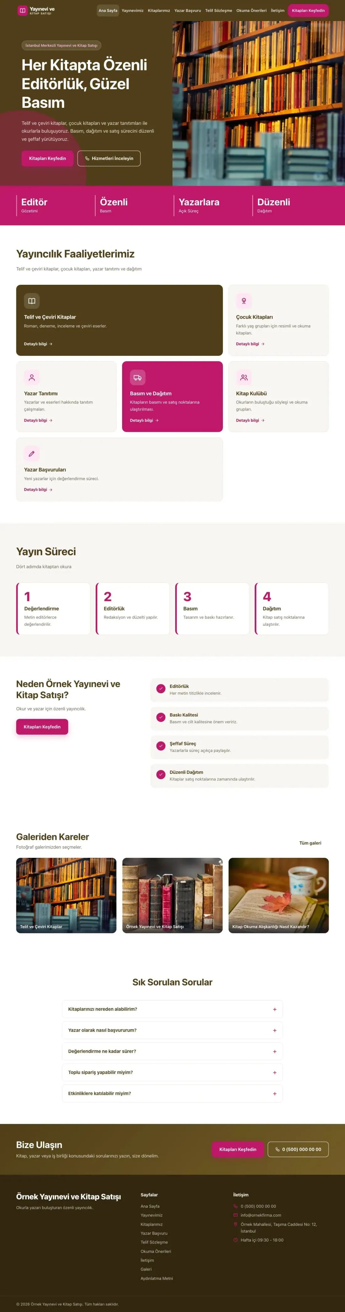 Yayınevi ve Kitap Satışı için Blok Kahve Pembe – Yayınevi ve Kitap Satışı Web Sitesi ana sayfa görünümü