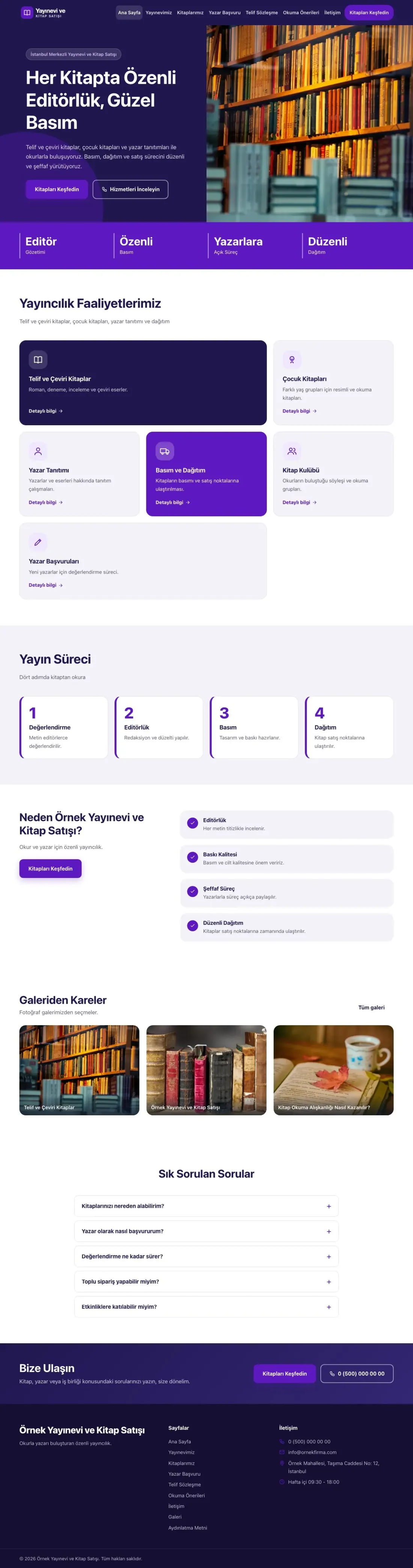 Yayınevi ve Kitap Satışı için Blok Lacivert Mor – Yayınevi ve Kitap Satışı Web Sitesi ana sayfa görünümü