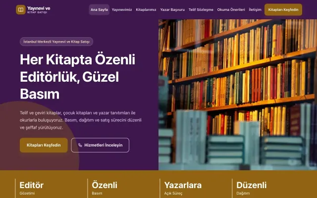 Yayınevi ve Kitap Satışı için Blok Mor Turuncu – Yayınevi ve Kitap Satışı Web Sitesi ana sayfa görünümü