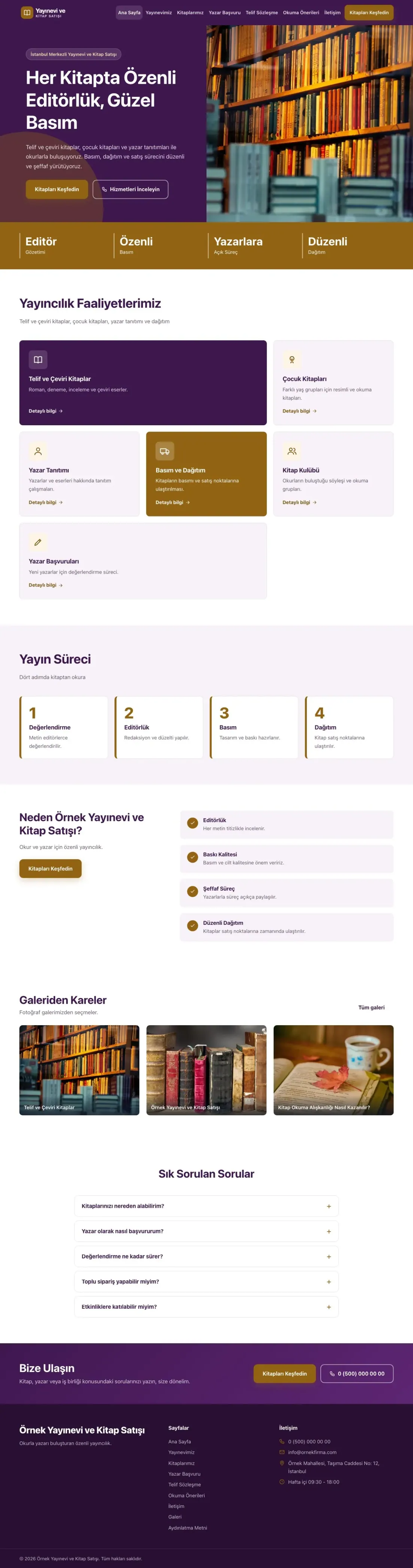 Yayınevi ve Kitap Satışı için Blok Mor Turuncu – Yayınevi ve Kitap Satışı Web Sitesi ana sayfa görünümü